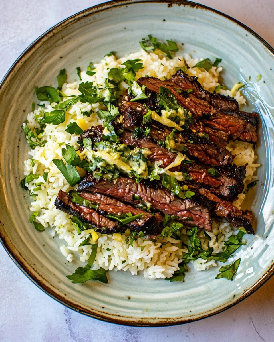 Herby Lemon Garlic Steak And Rice