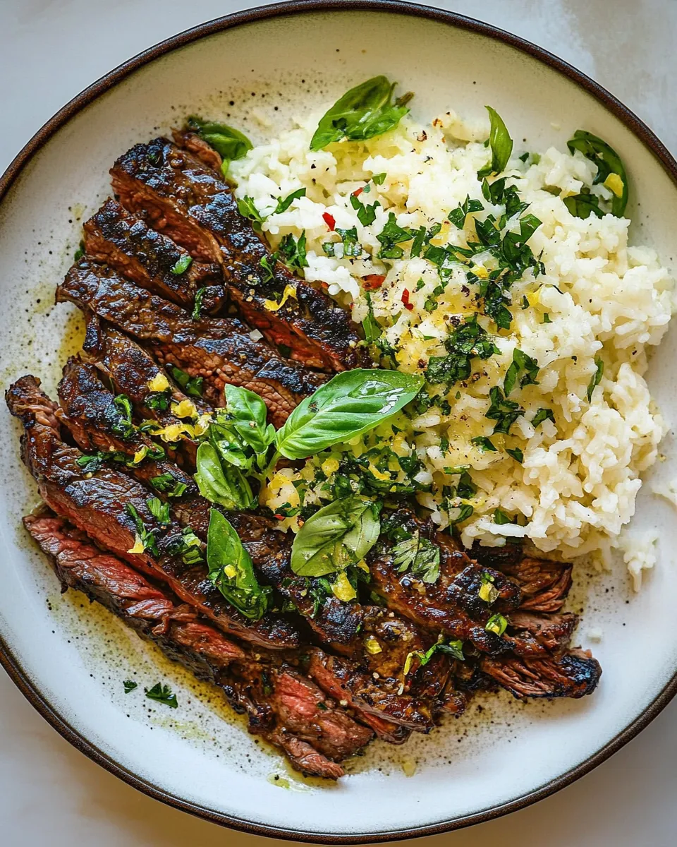 Herby Lemon Garlic Steak And Rice