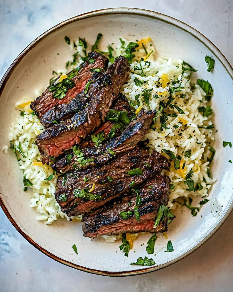 Herby Lemon Garlic Steak And Rice