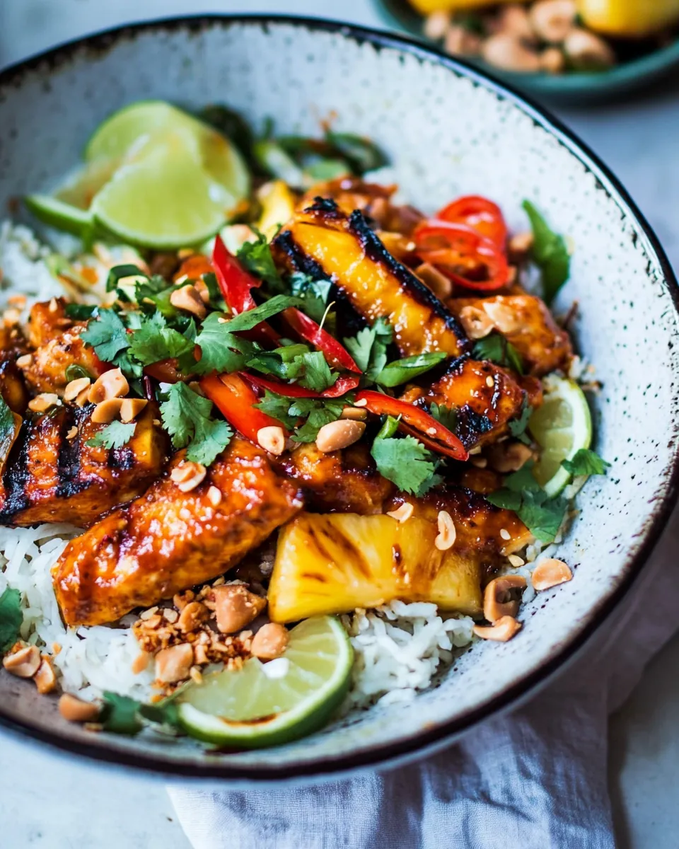 Sweet Thai Chili Peanut Chicken and Grilled Pineapple Stir Fry