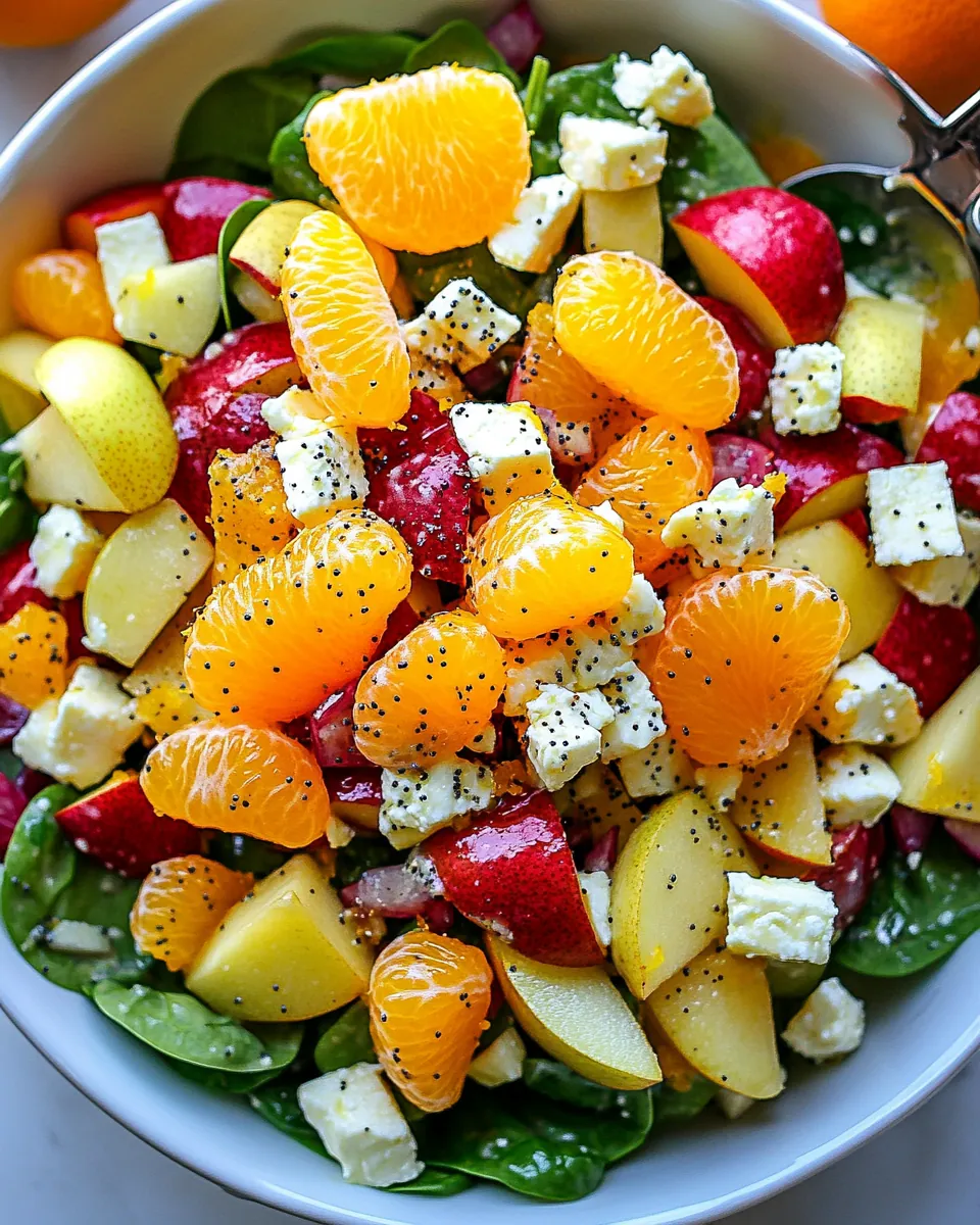 Apple Mandarin Orange Pear and Feta Spinach Salad