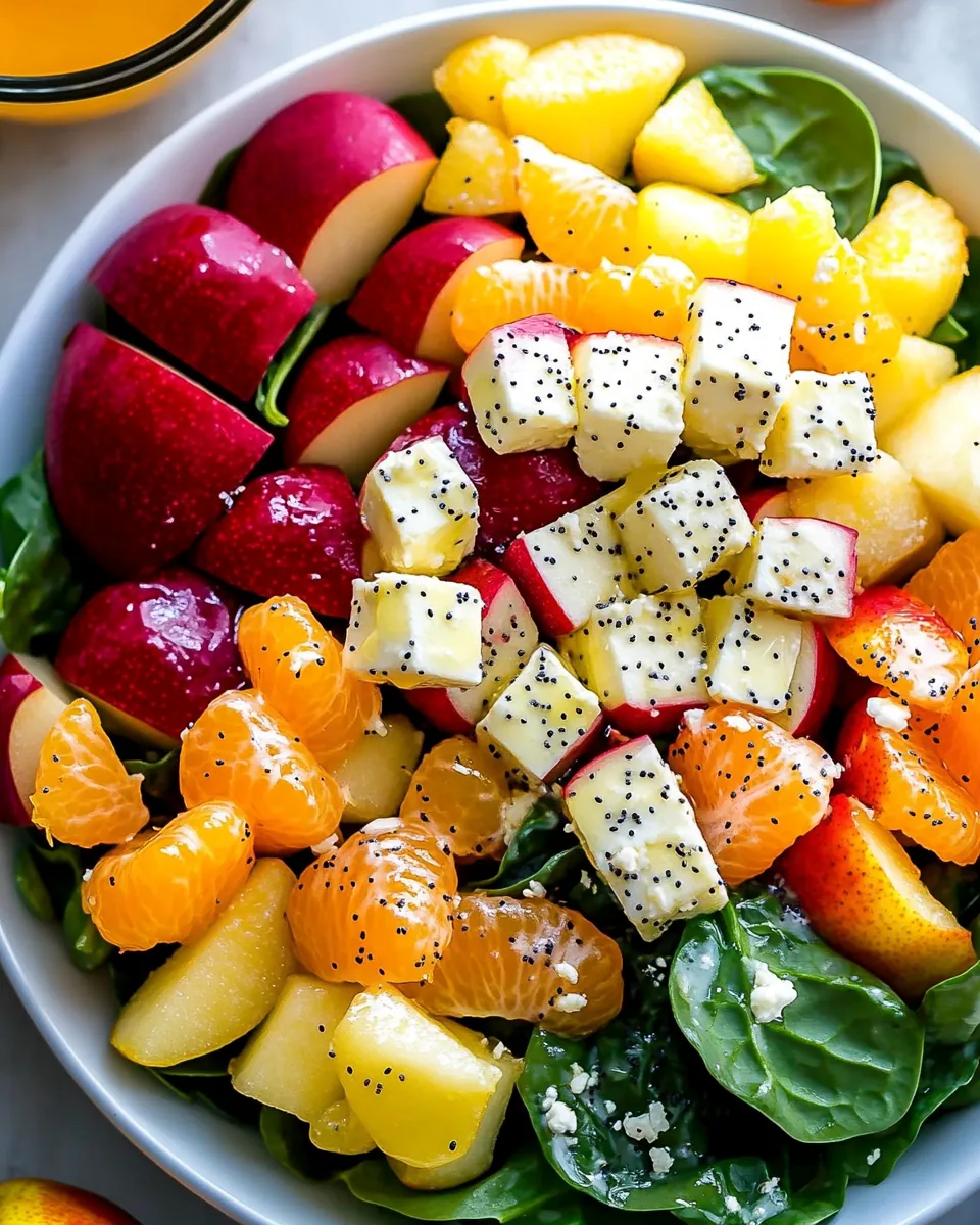 Apple Mandarin Orange Pear and Feta Spinach Salad