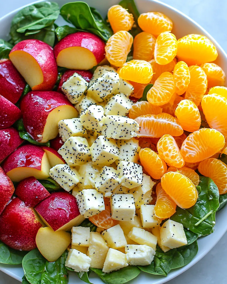Apple Mandarin Orange Pear and Feta Spinach Salad