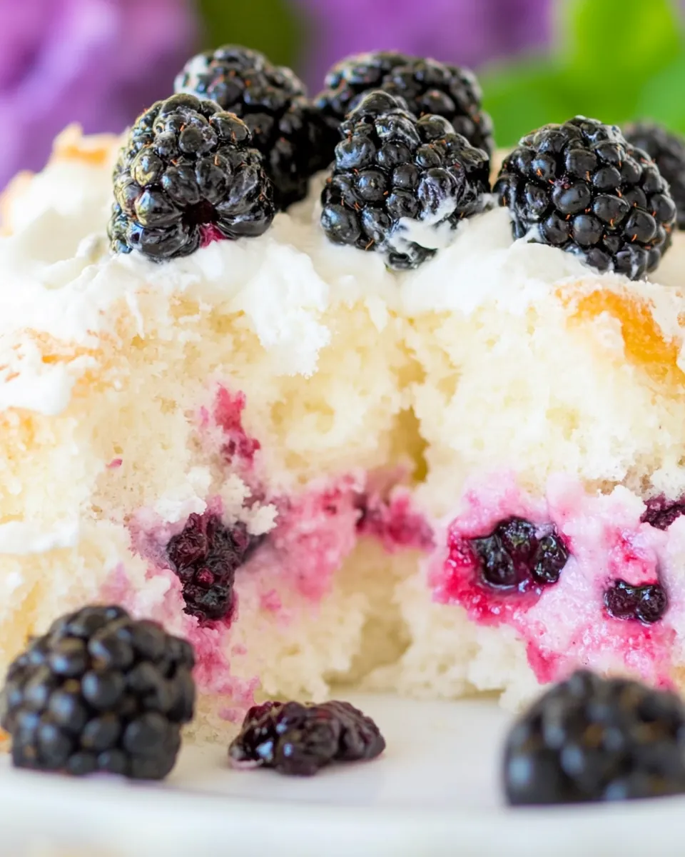 Blackberries and Cream Angel Food Cake