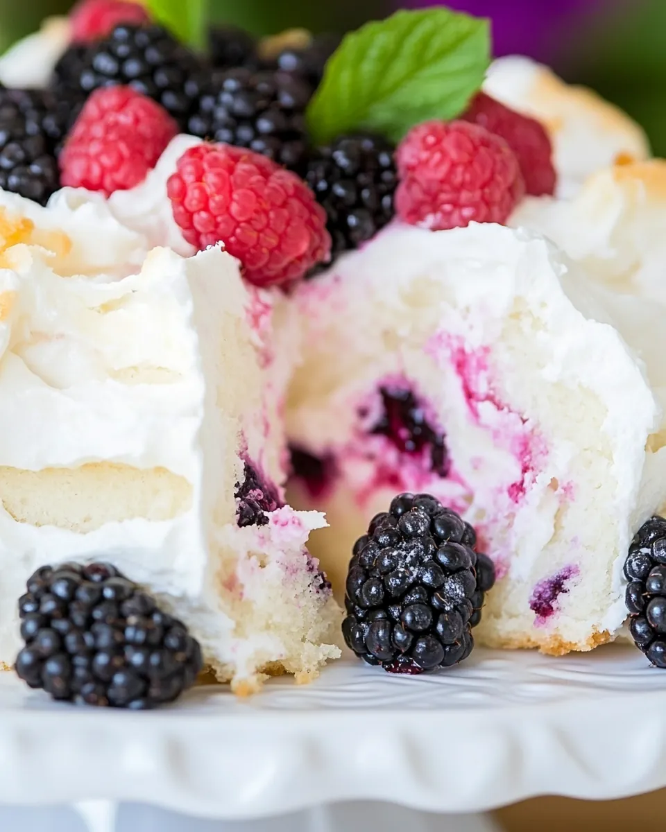 Blackberries and Cream Angel Food Cake