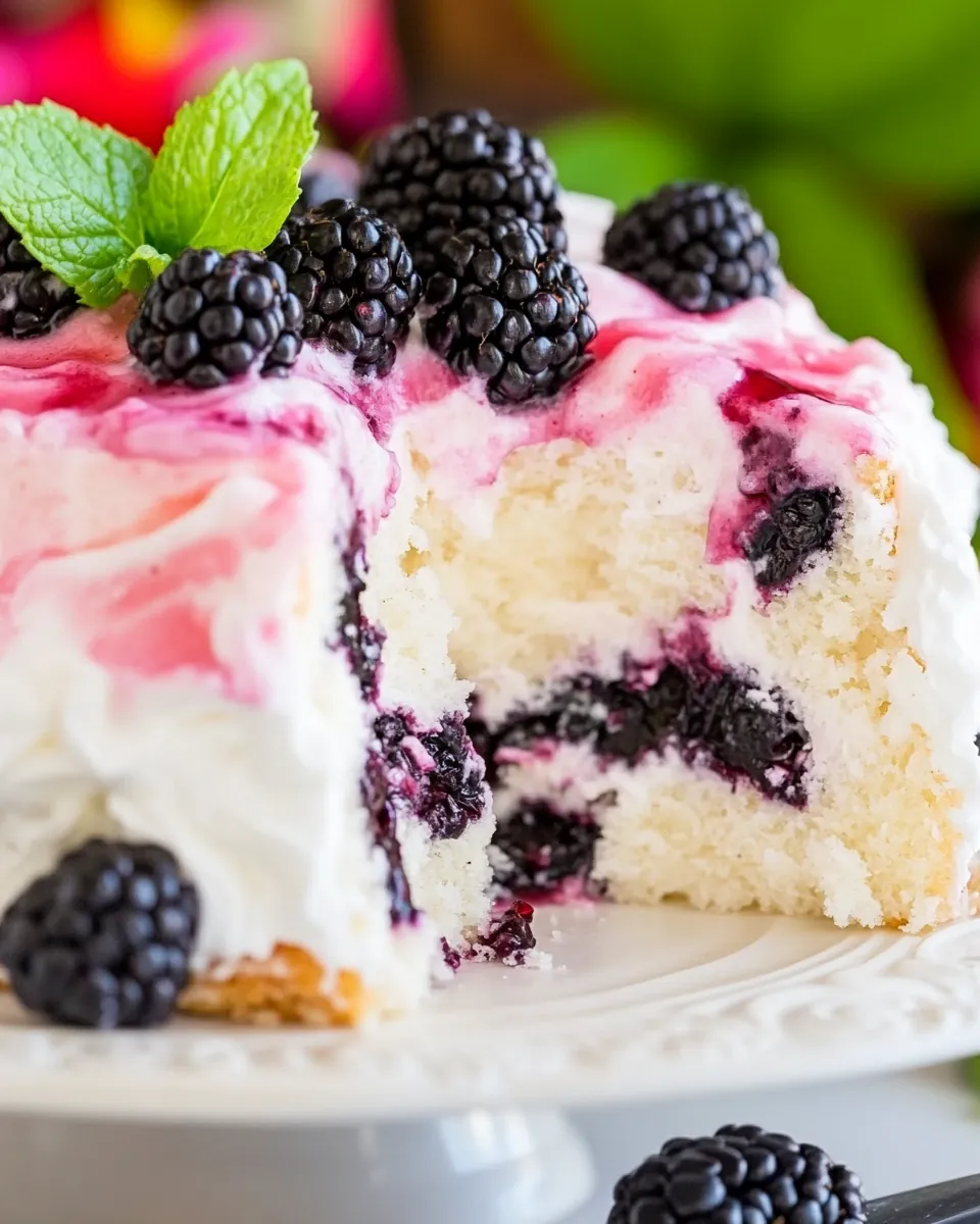 Blackberries and Cream Angel Food Cake