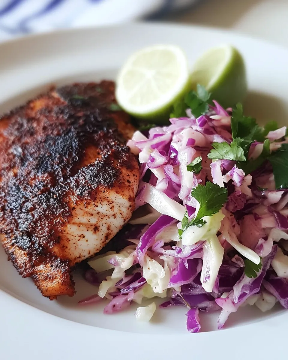 Blackened Tilapia with Fennel and Cabbage Slaw