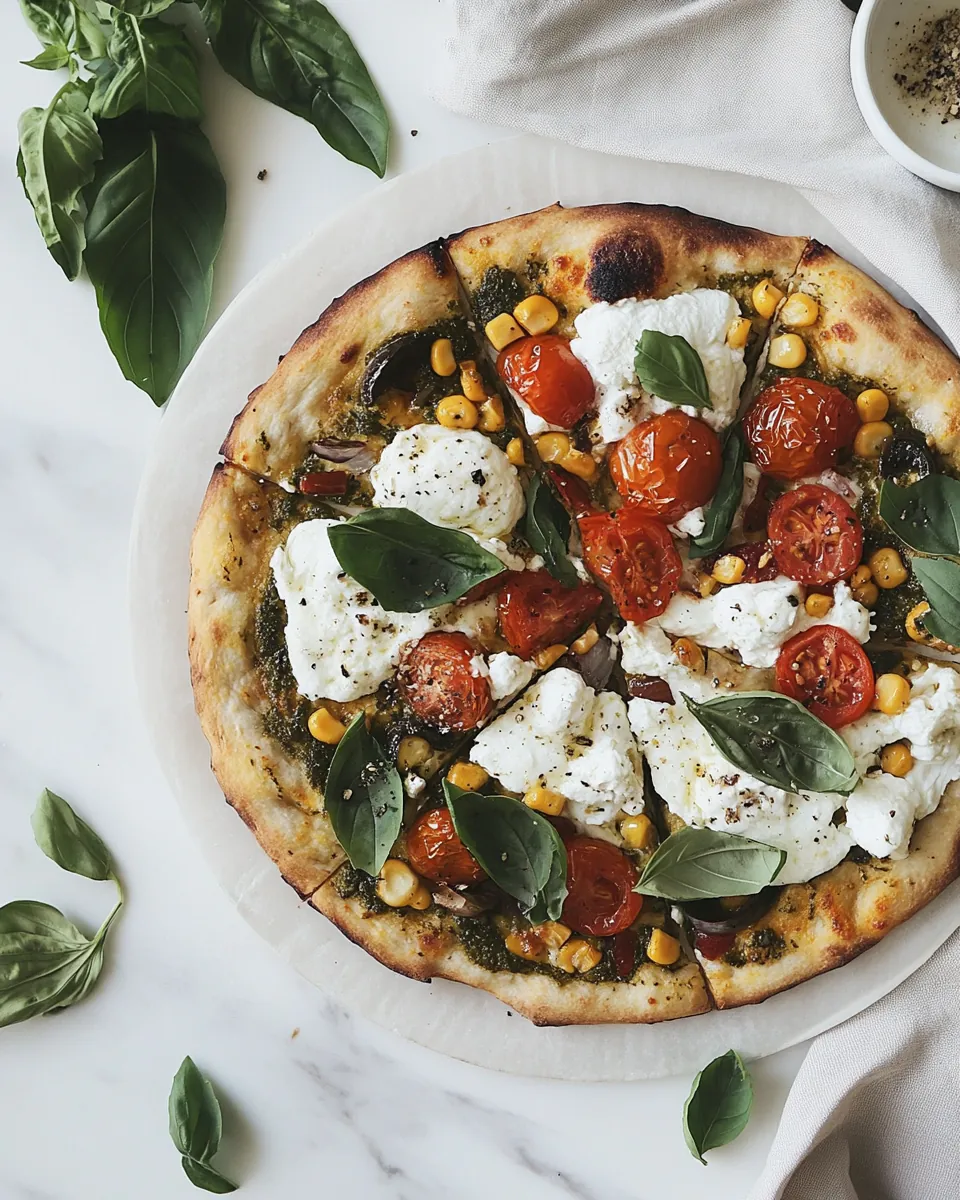 Blistered Tomatoes Corn Burrata Pizza