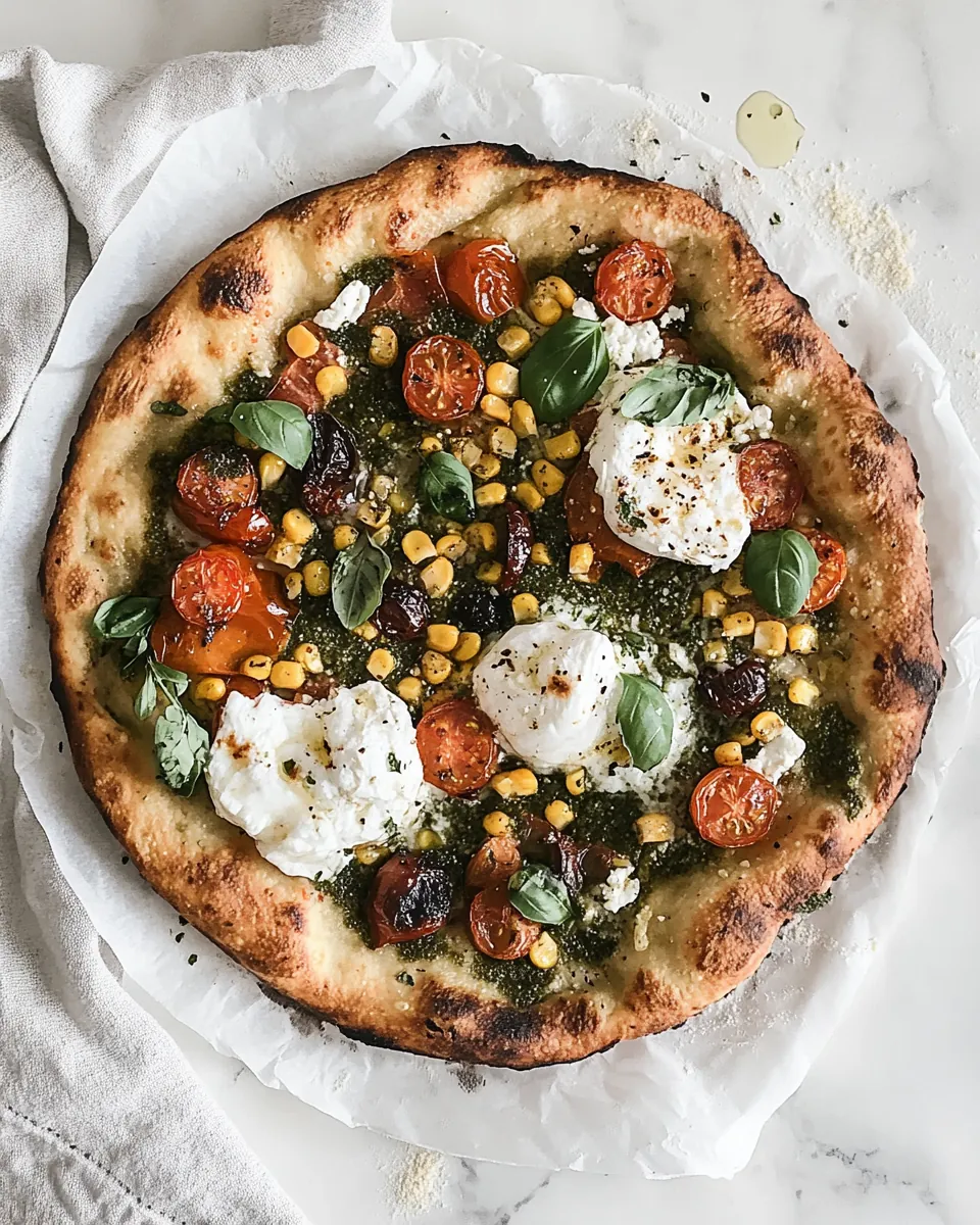 Blistered Tomatoes Corn Burrata Pizza