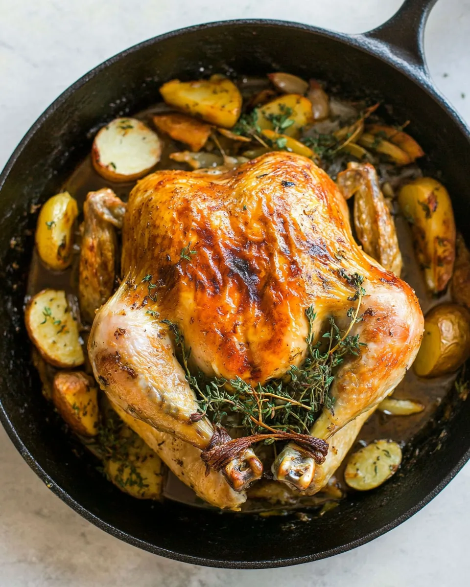 Cast Iron Skillet Whole Roasted Chicken With Potatoes