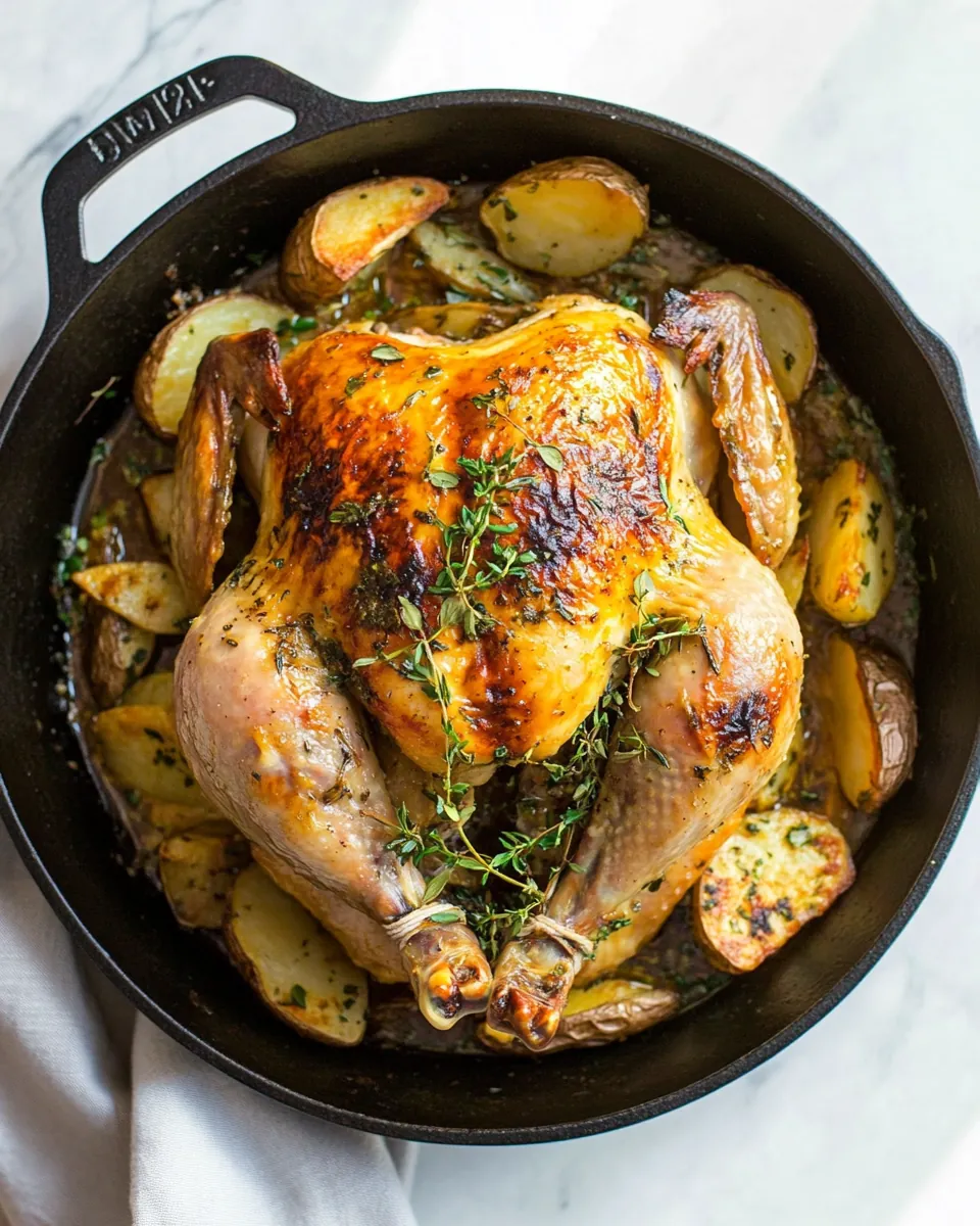 Cast Iron Skillet Whole Roasted Chicken With Potatoes