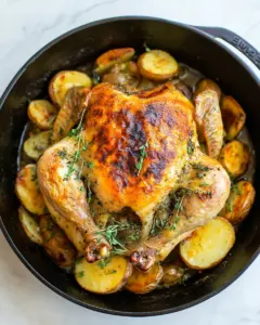 Cast Iron Skillet Whole Roasted Chicken With Potatoes