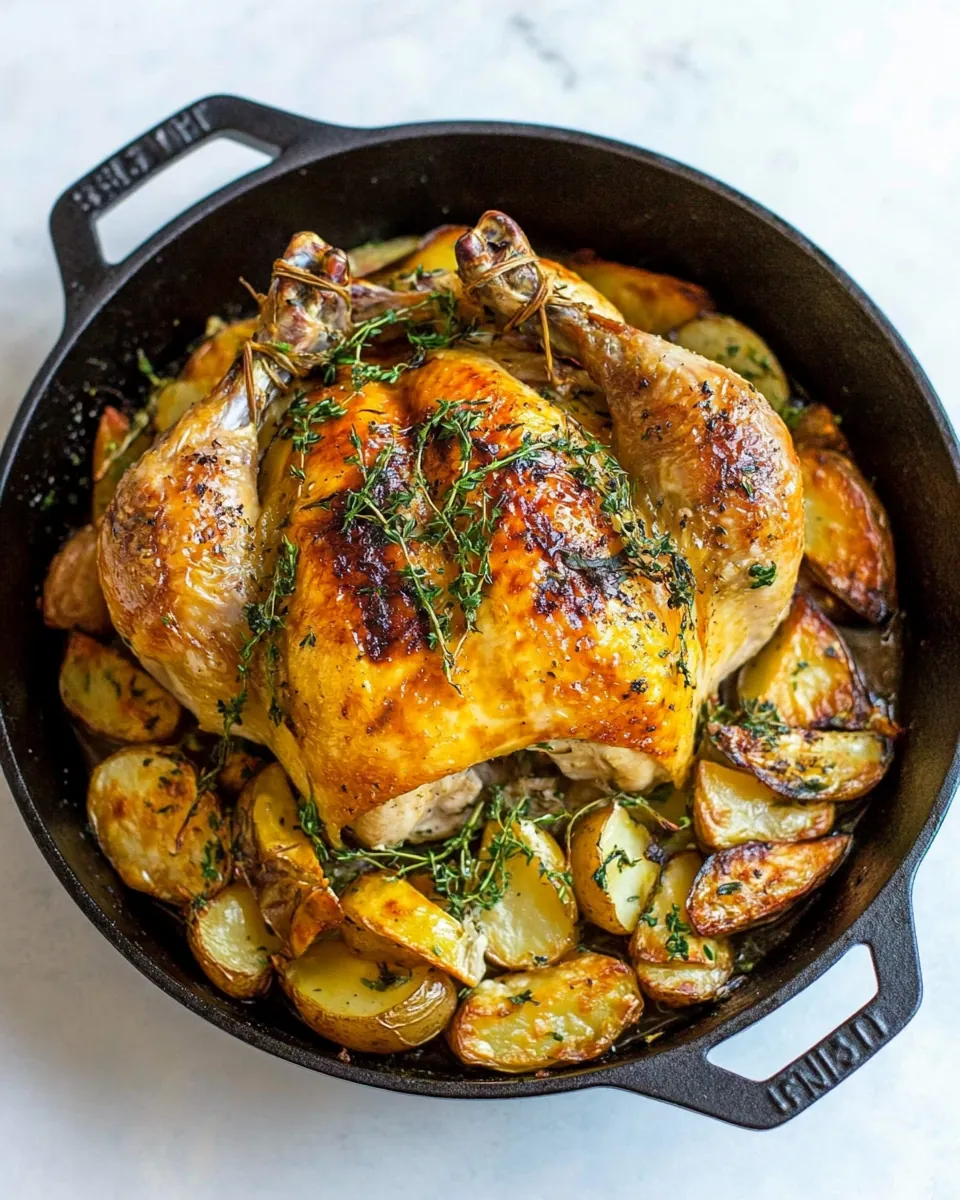Cast Iron Skillet Whole Roasted Chicken With Potatoes