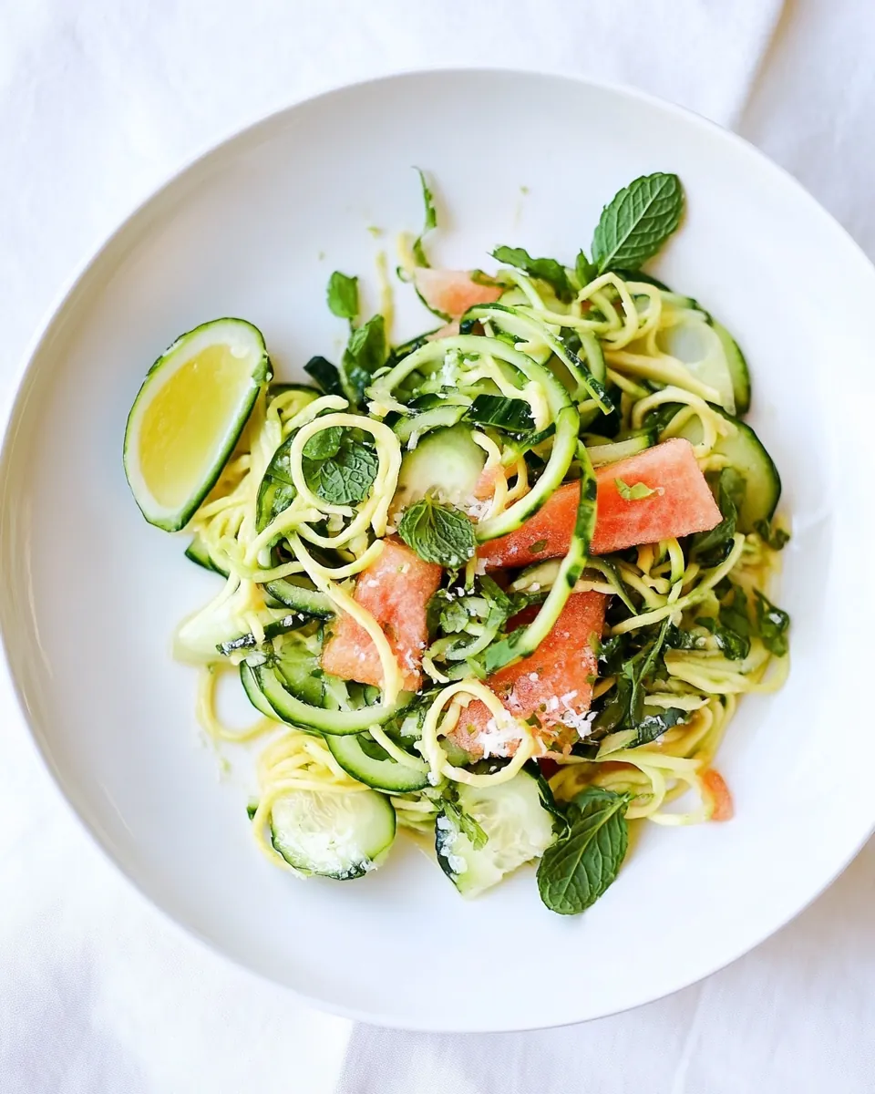 Chili Lime Cucumber Noodles on Salted Watermelon