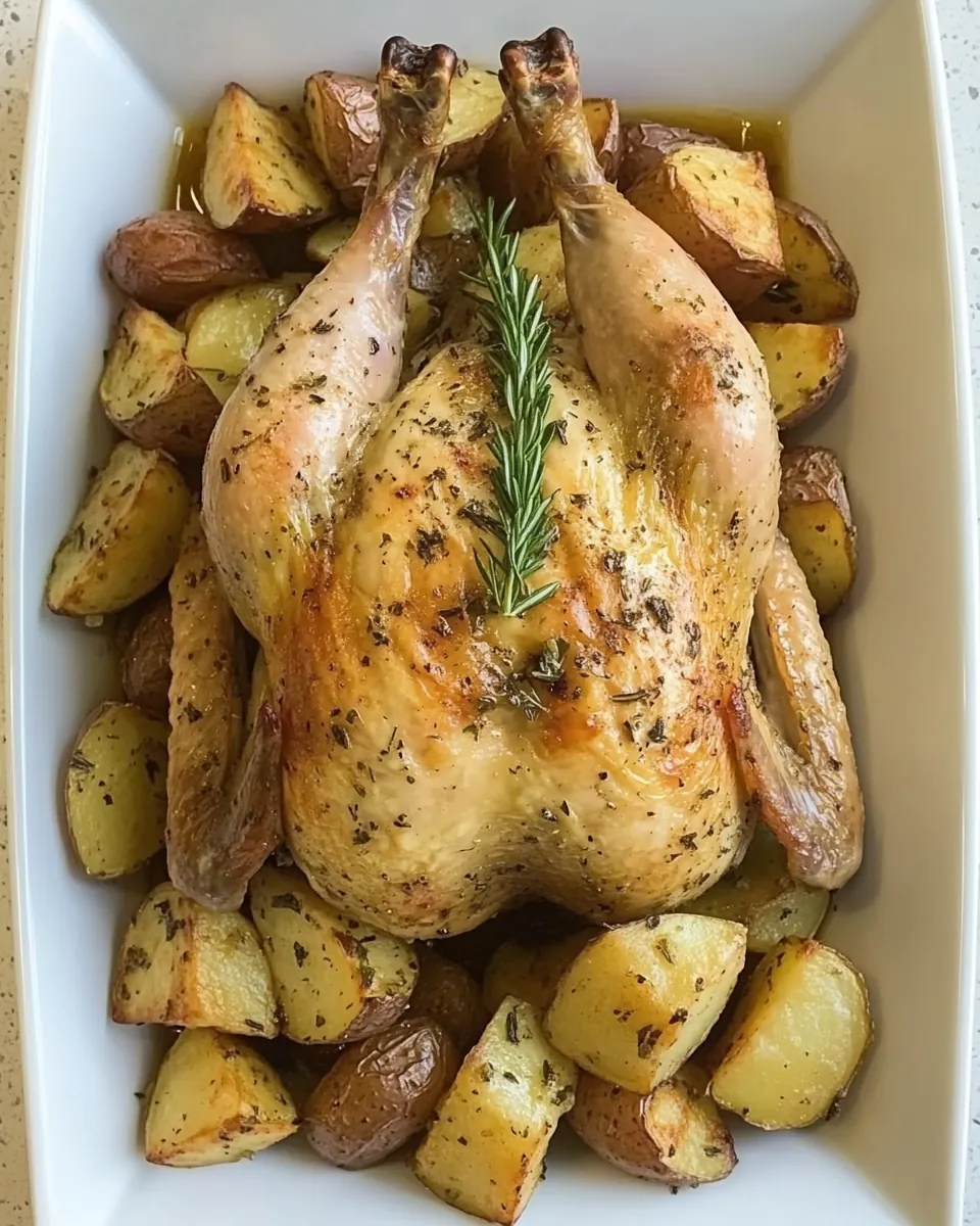 Classic Roast Chicken with Mustard Potatoes