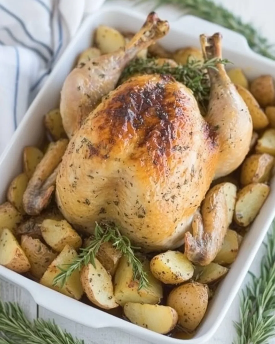 Classic Roast Chicken with Mustard Potatoes