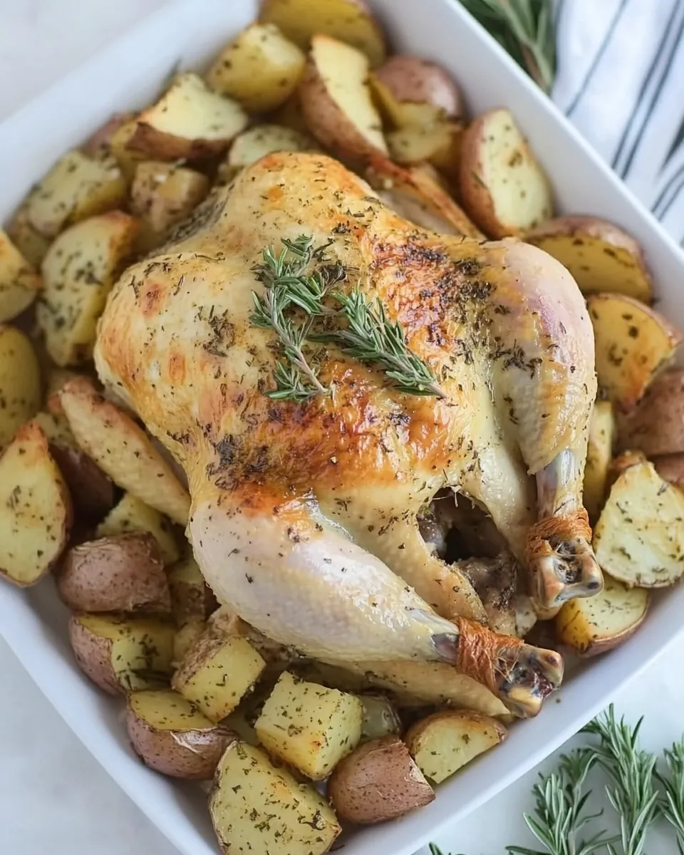 Classic Roast Chicken with Mustard Potatoes
