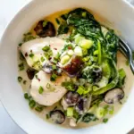 Coconut Poached Chicken with Bok Choy and Mushrooms