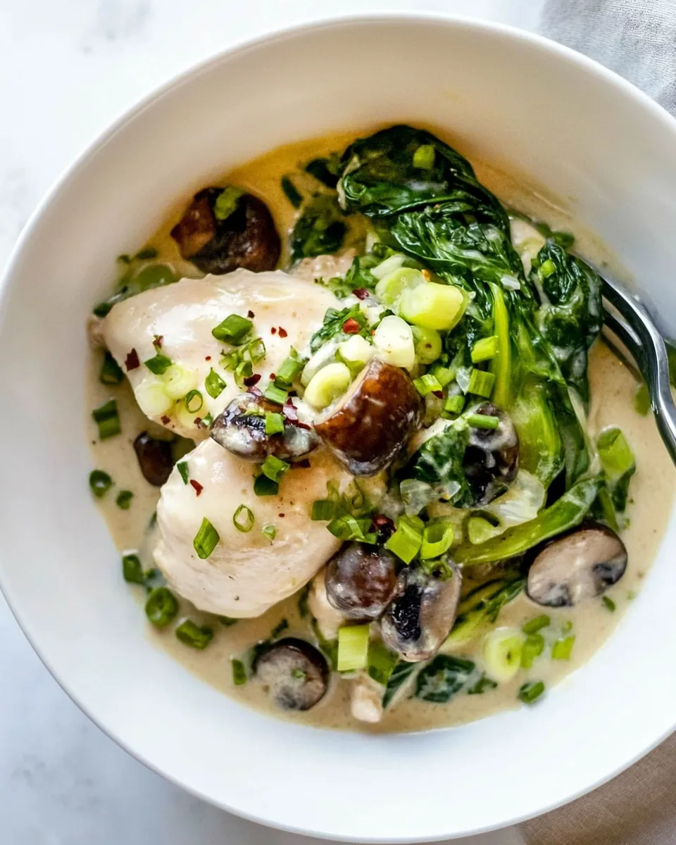 Coconut Poached Chicken with Bok Choy and Mushrooms