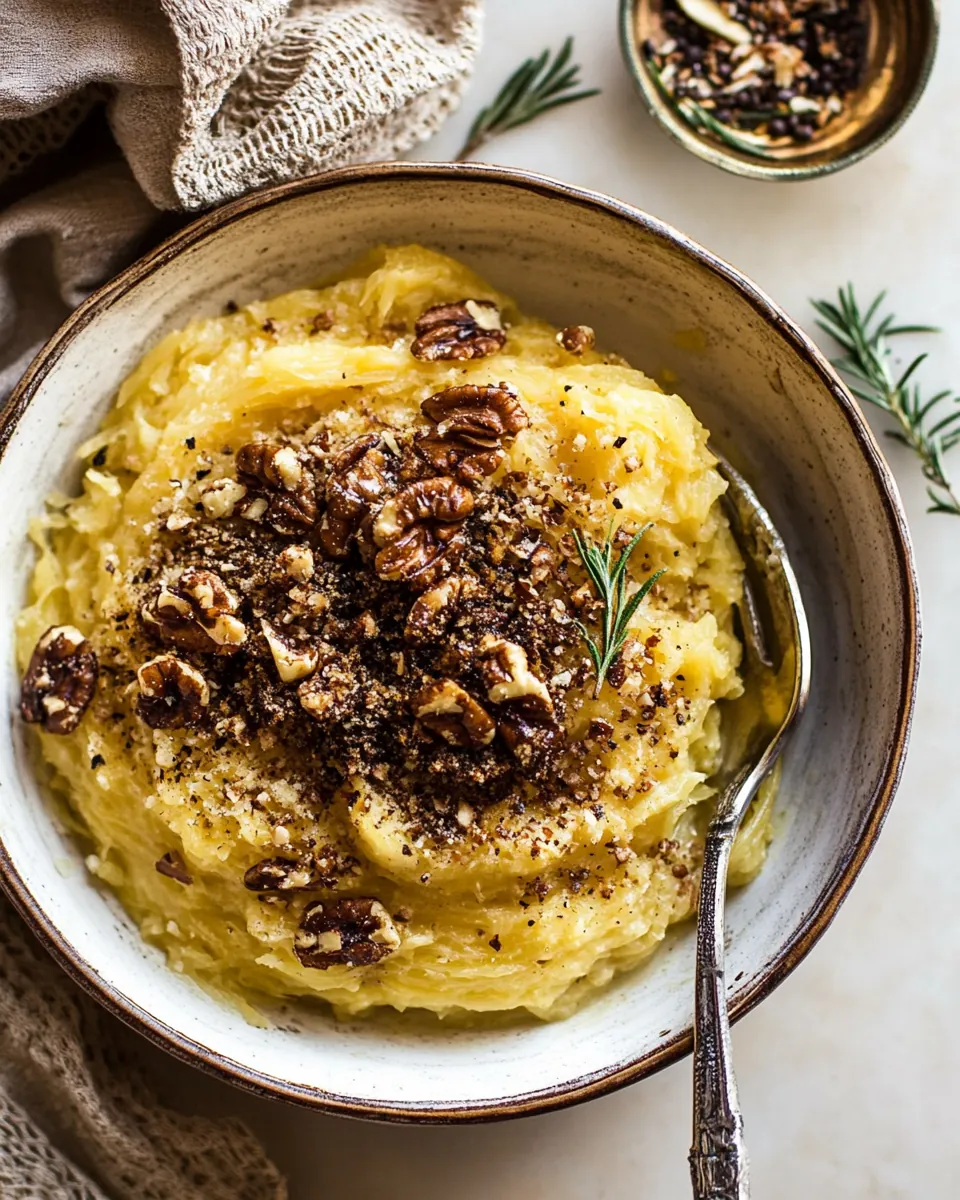 Creamed Spaghetti Squash with Browned Butter Walnuts