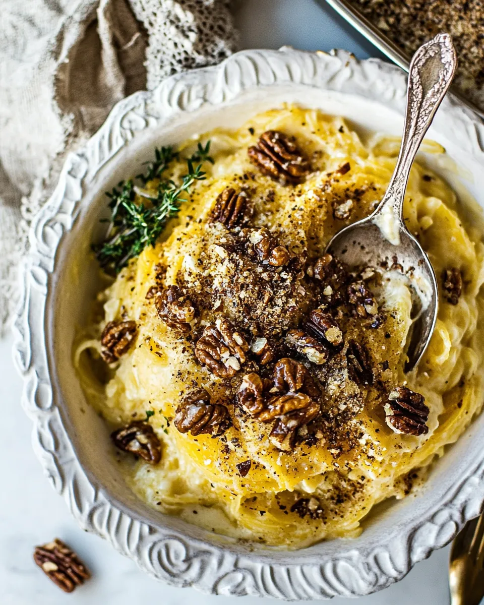 Creamed Spaghetti Squash with Browned Butter Walnuts