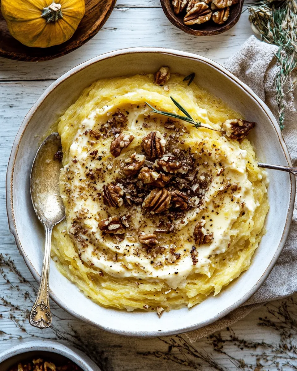 Creamed Spaghetti Squash with Browned Butter Walnuts