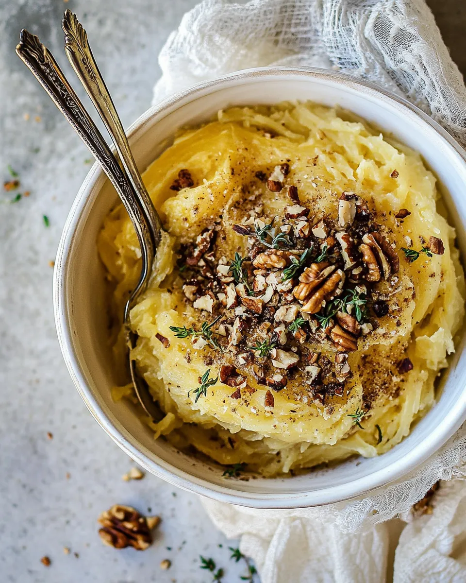 Creamed Spaghetti Squash with Browned Butter Walnuts