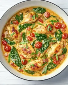 Creamy Garlic Chicken with Spinach and Cherry Tomatoes