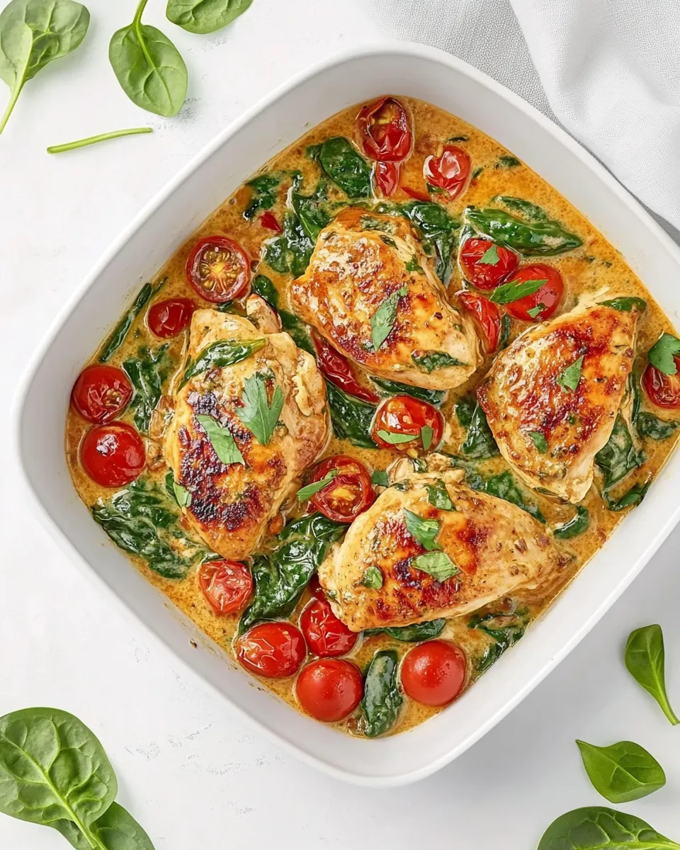 Creamy Garlic Chicken with Spinach and Cherry Tomatoes