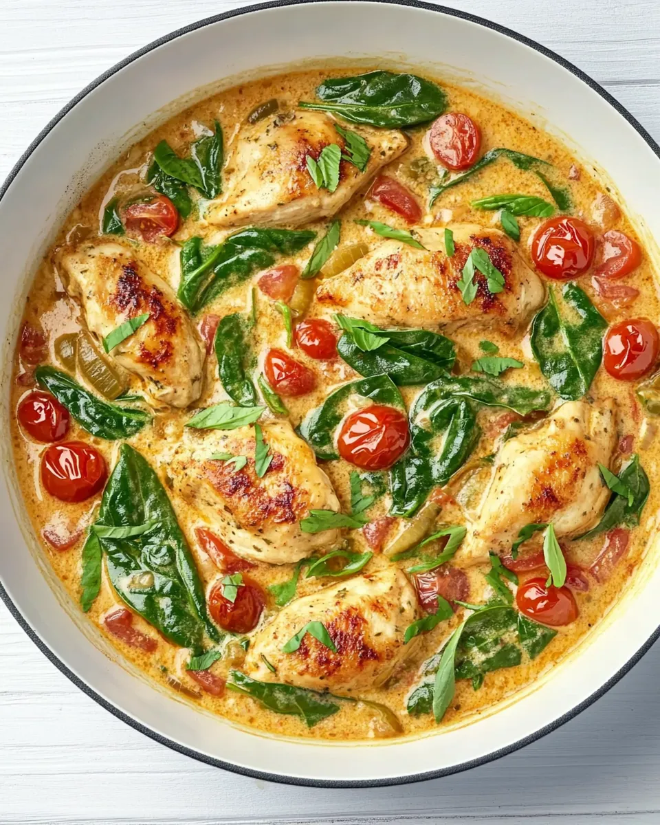 Creamy Garlic Chicken with Spinach and Cherry Tomatoes