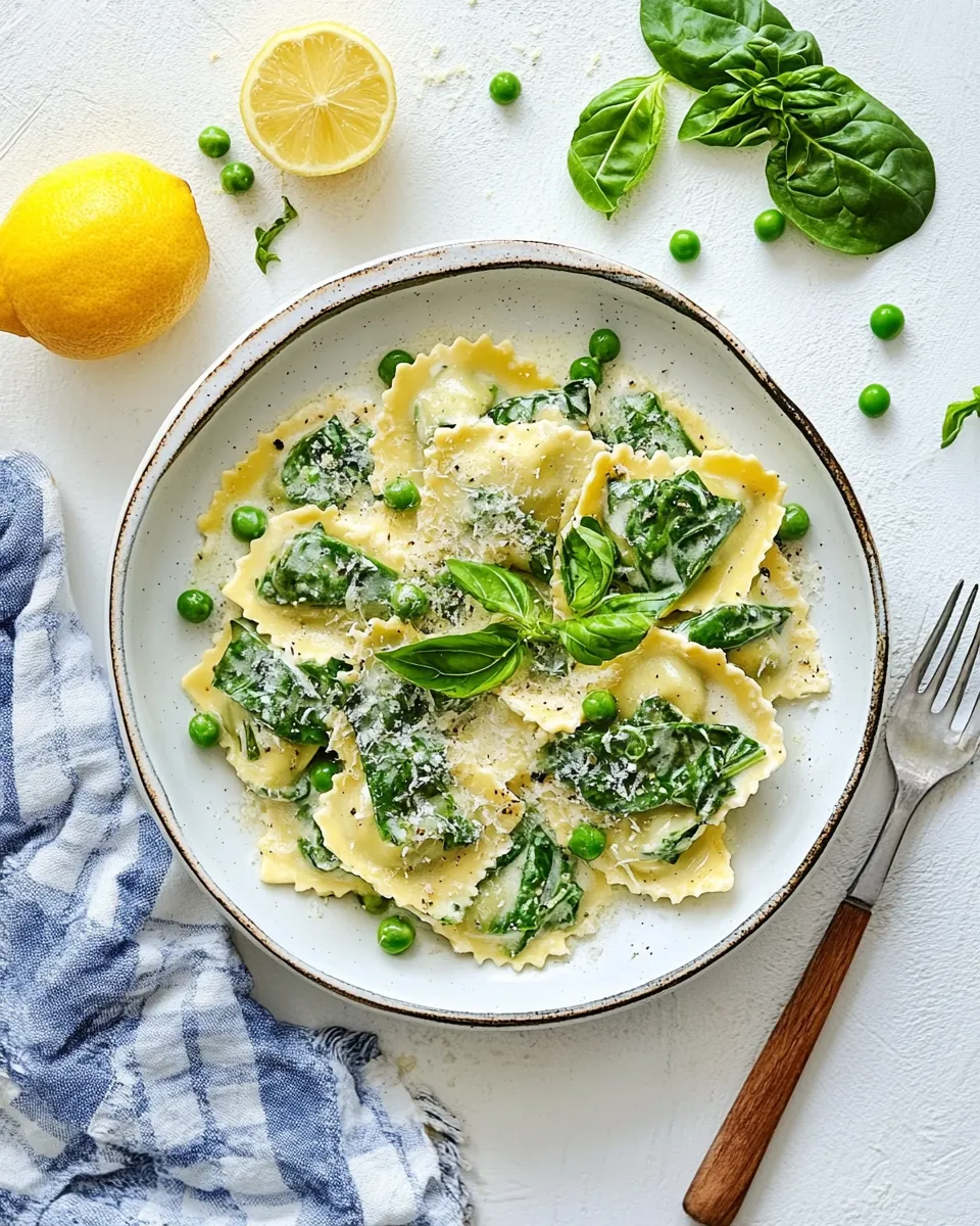Creamy Lemon Ravioli with Spinach Peas