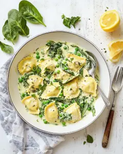 Creamy Lemon Ravioli with Spinach Peas