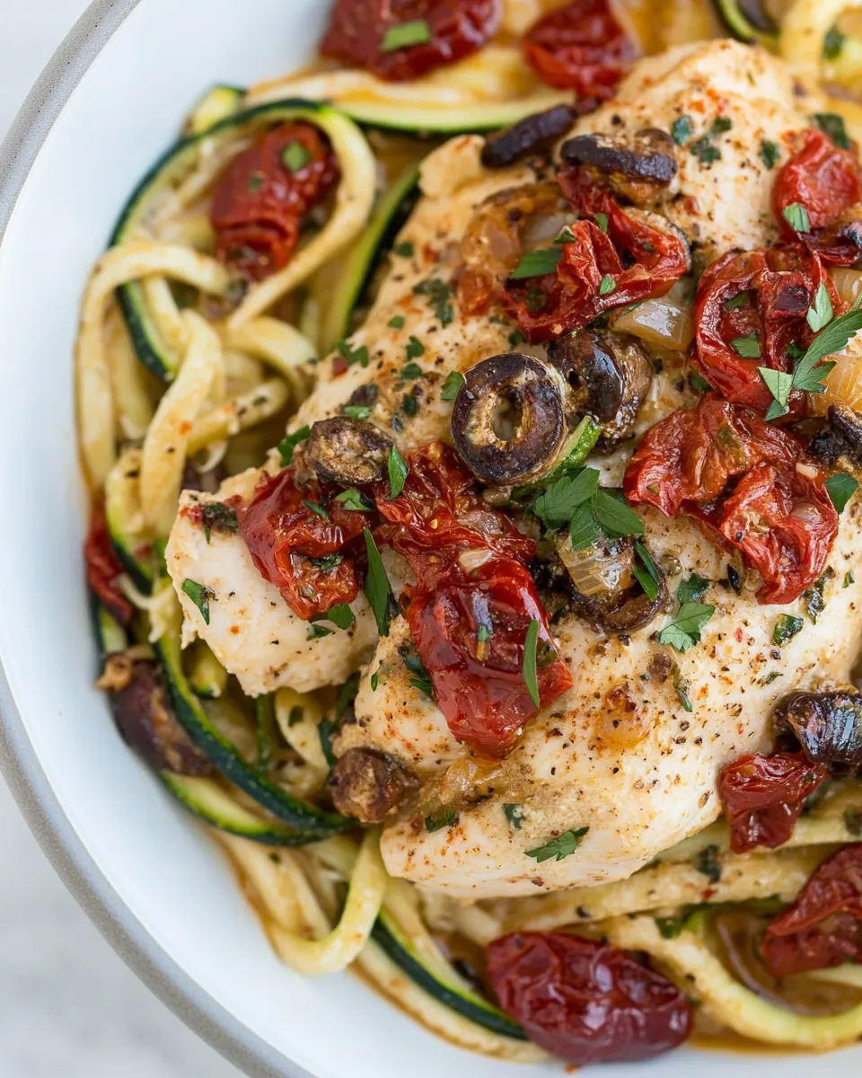 Creamy Mediterranean Chicken with Zucchini Noodles