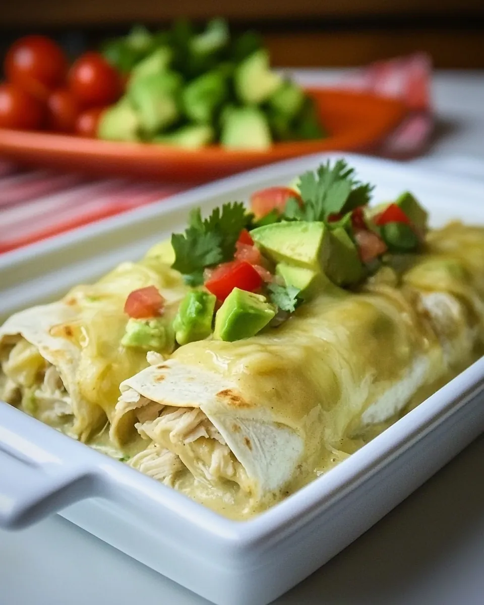 Creamy White Chicken and Avocado Enchiladas
