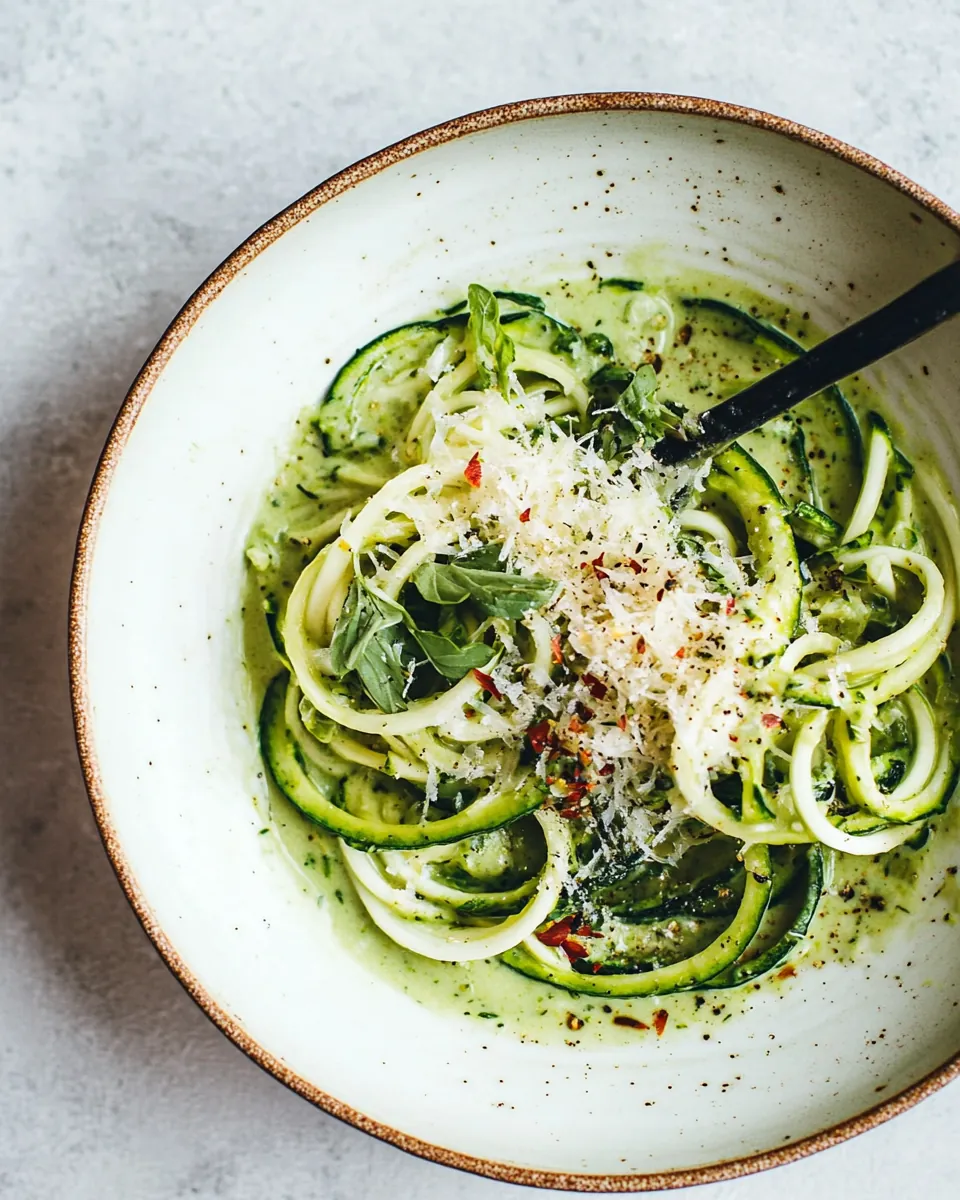 Creamy Zucchini Noodles with Spring Onion Sauce Cheesy Sunflower Sprinkle