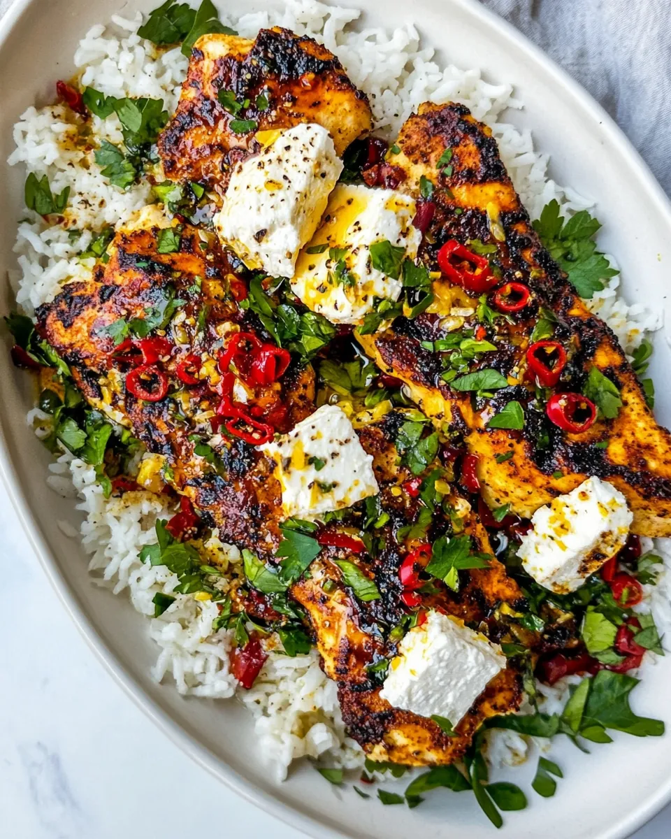 Crispy Feta with Lemon Pepper Chicken and Rice
