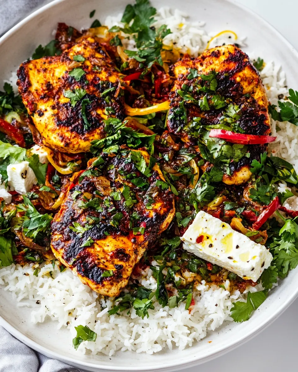Crispy Feta with Lemon Pepper Chicken and Rice