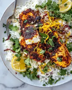 Crispy Feta with Lemon Pepper Chicken and Rice