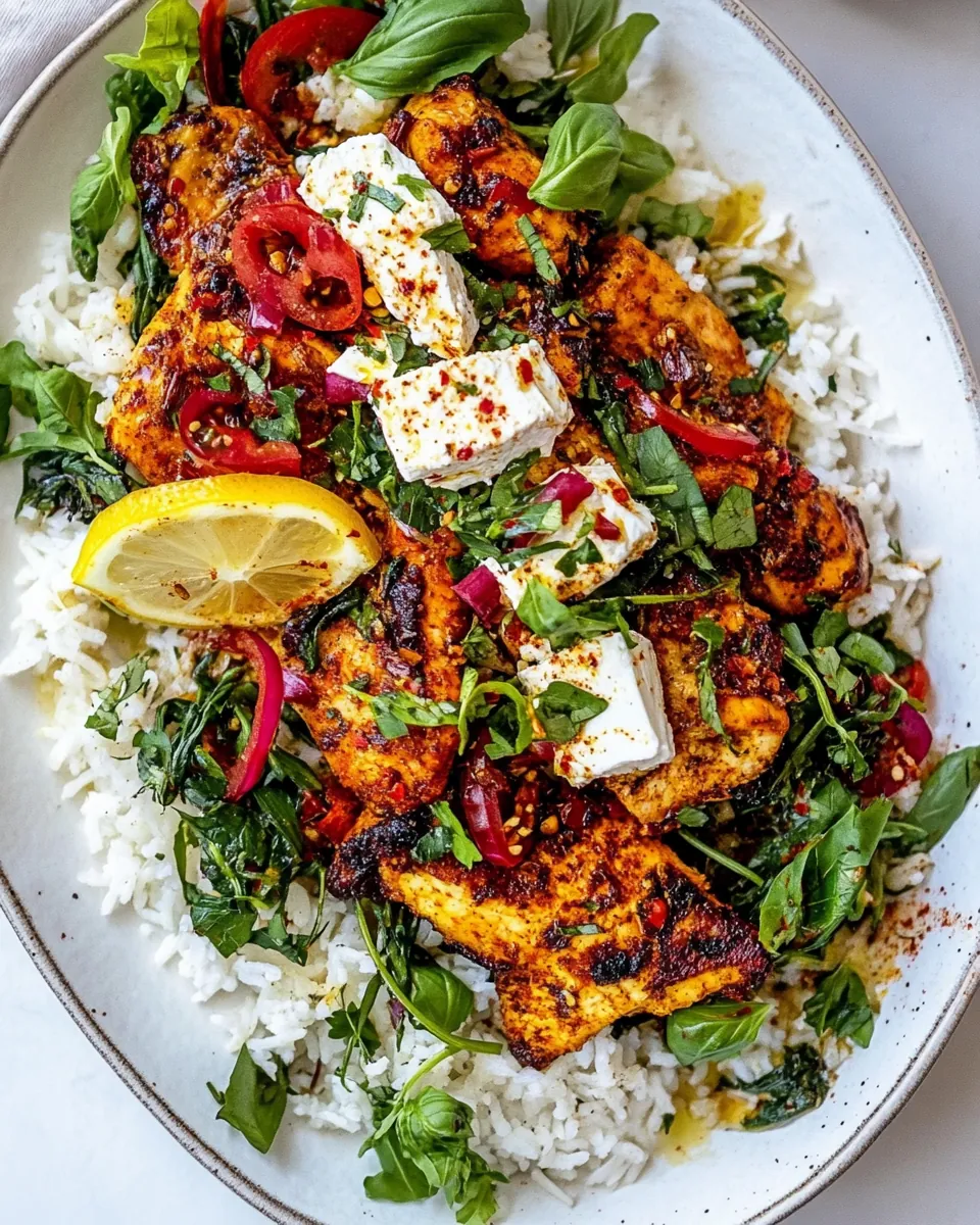 Crispy Feta with Lemon Pepper Chicken and Rice