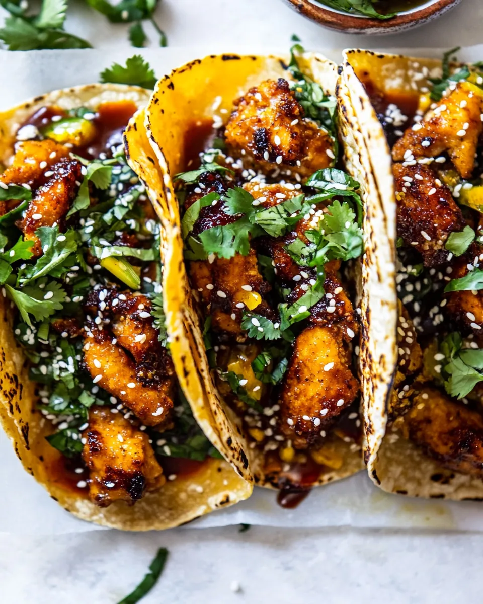 Crispy Sesame Ginger Chicken Tacos