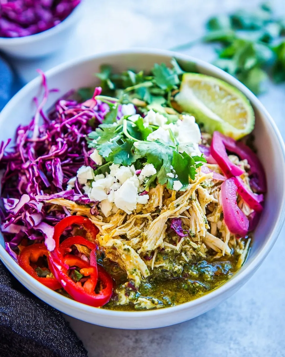 Crock Pot Shredded Chicken Chile Verde Burrito Bowls