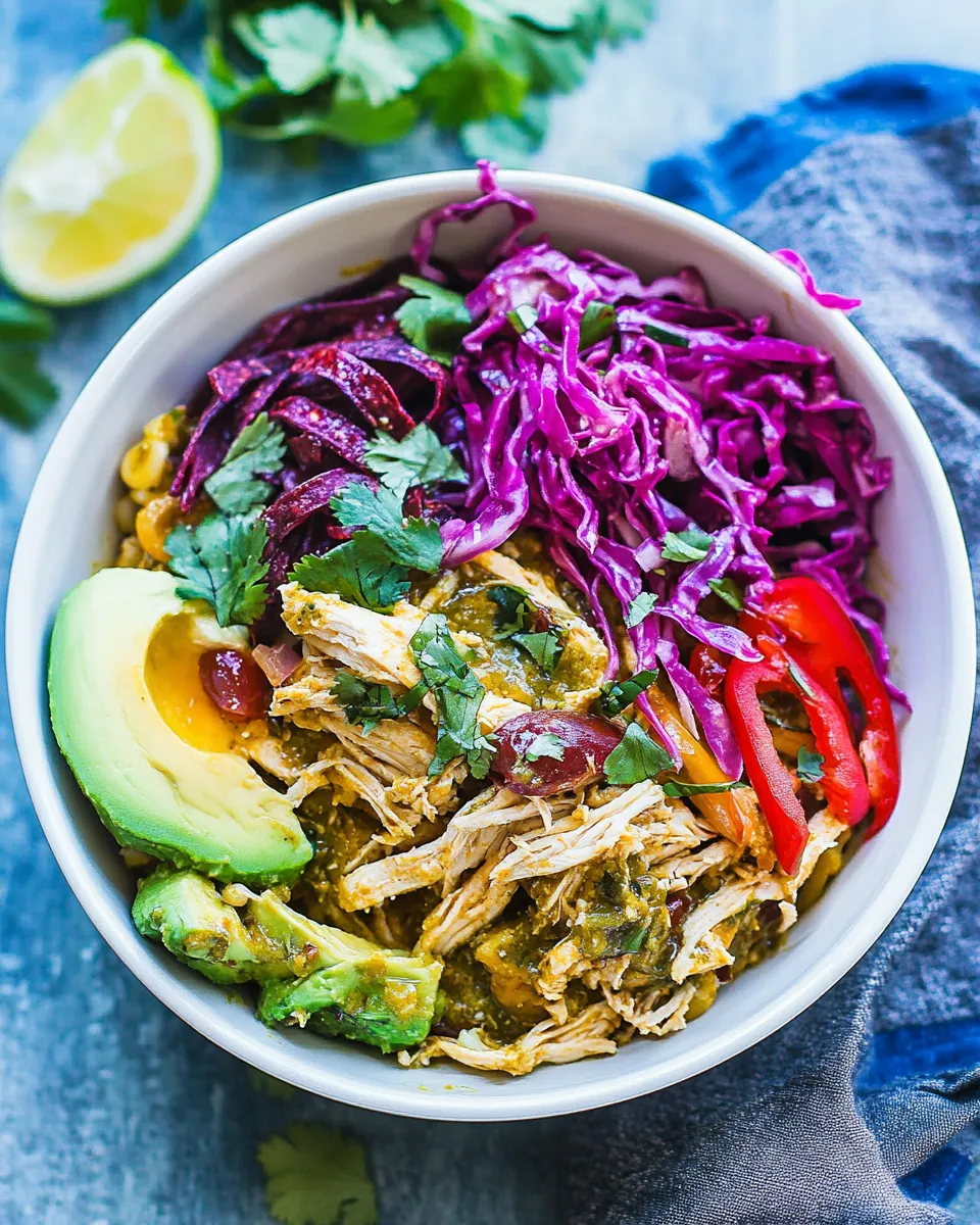 Crock Pot Shredded Chicken Chile Verde Burrito Bowls