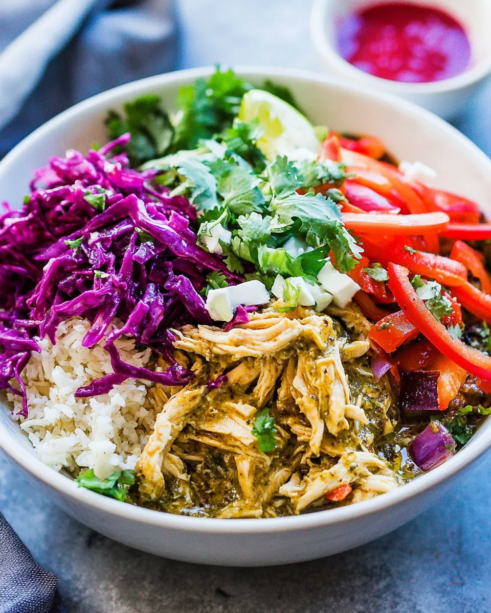 Crock Pot Shredded Chicken Chile Verde Burrito Bowls