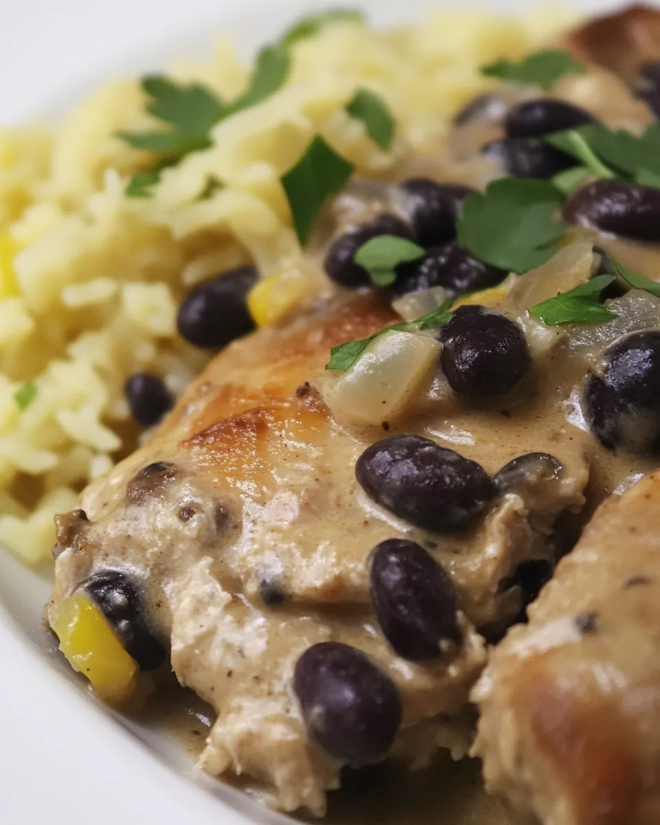 Crockpot Chicken with Black Beans in Cream Cheese Sauce