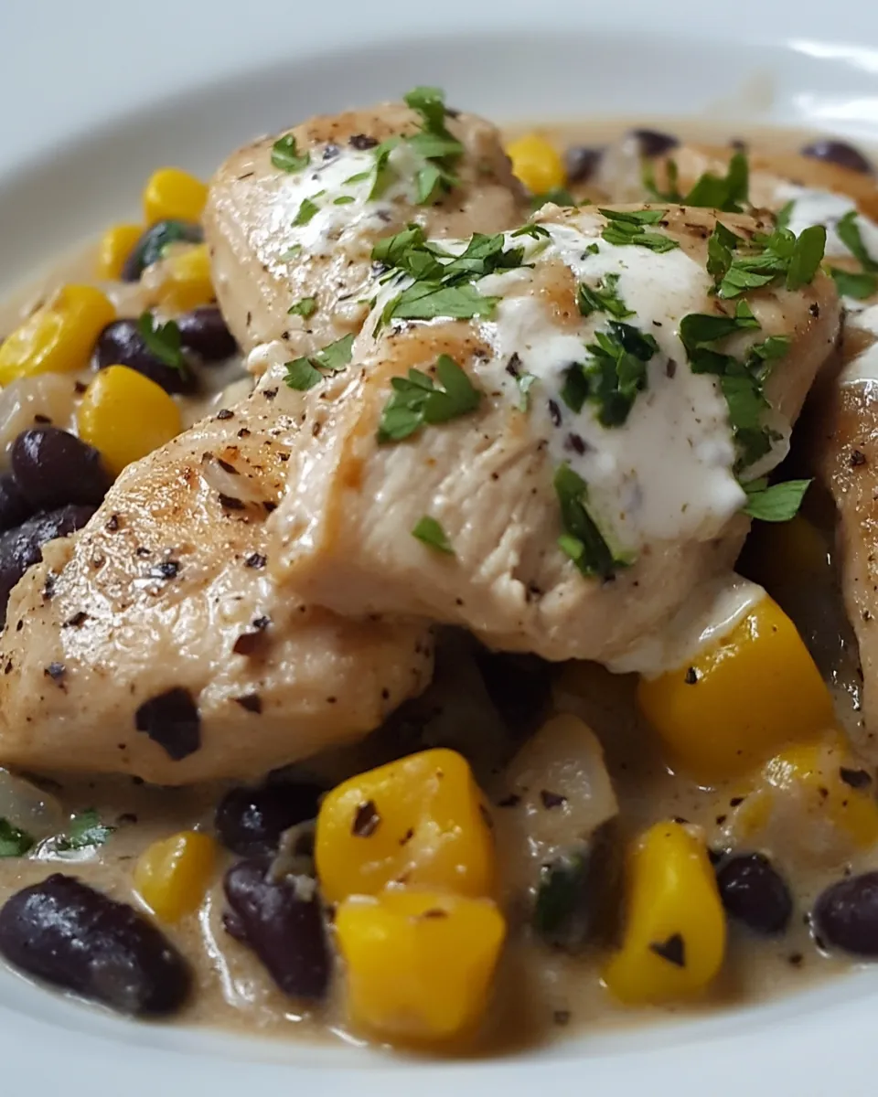 Crockpot Chicken with Black Beans in Cream Cheese Sauce