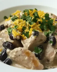 Crockpot Chicken with Black Beans in Cream Cheese Sauce