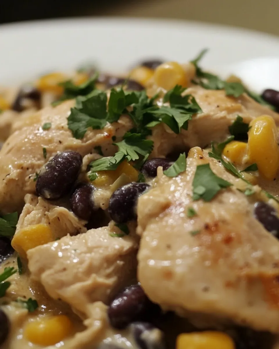 Crockpot Chicken with Black Beans in Cream Cheese Sauce