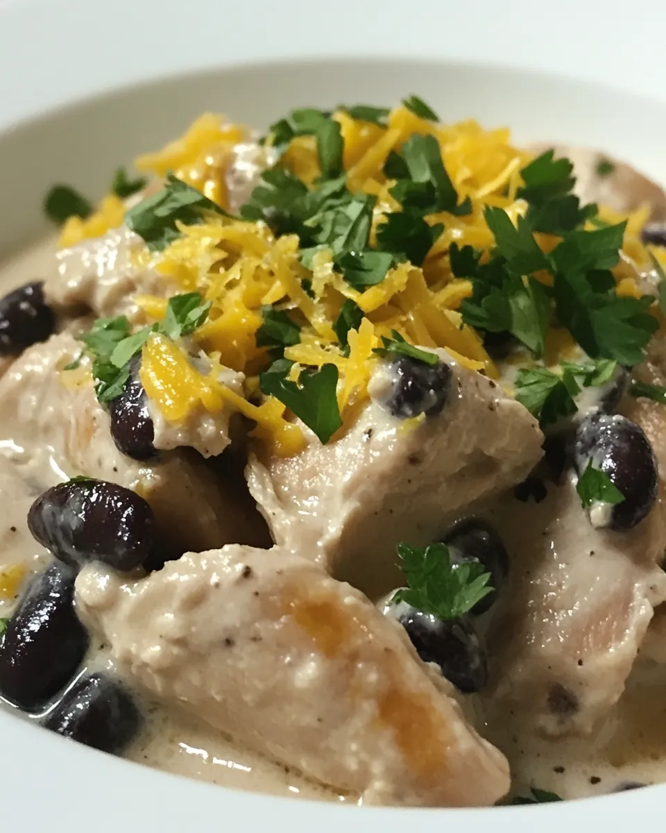Crockpot Chicken with Black Beans in Cream Cheese Sauce