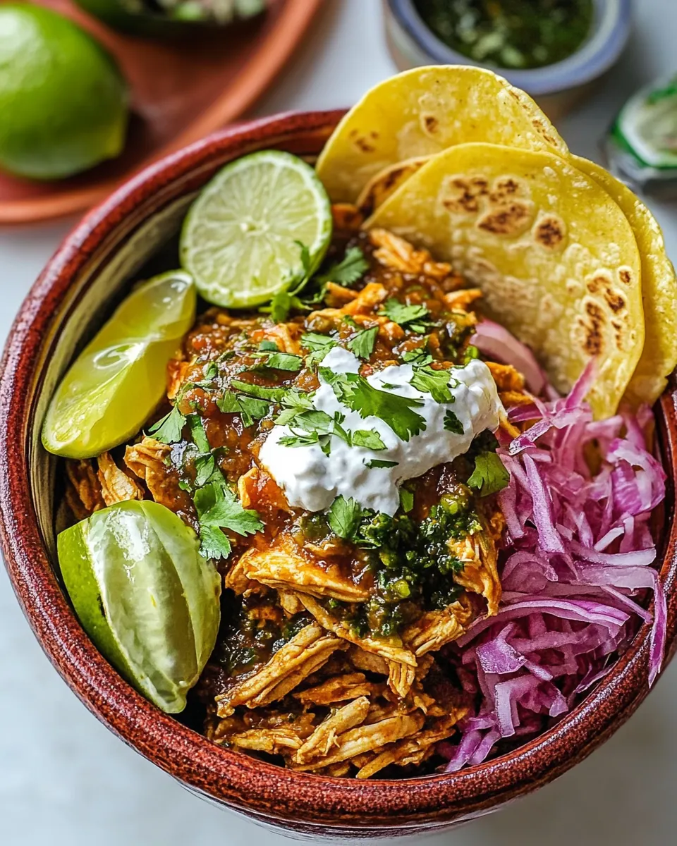 Crockpot Salsa Verde Chicken Tortilla Bowl