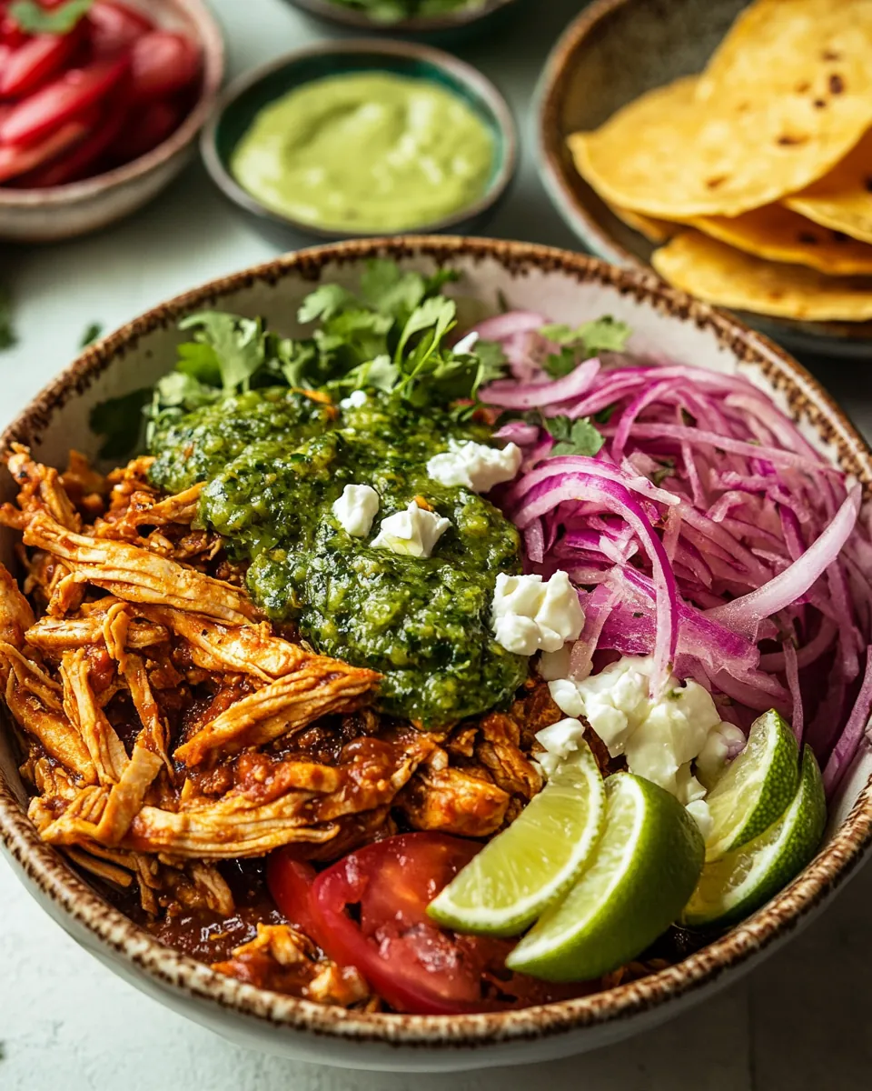 Crockpot Salsa Verde Chicken Tortilla Bowl